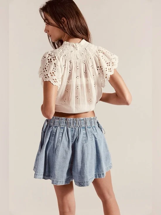 807. FREE PEOPLE We The Free Croquet denim shorts Sz XS $78 - Picture 2 of 6